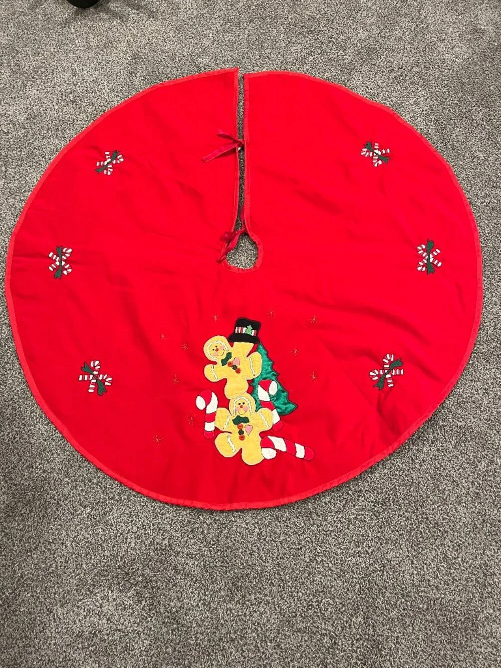 Red Velvet Tree Skirt with Gingerbread People